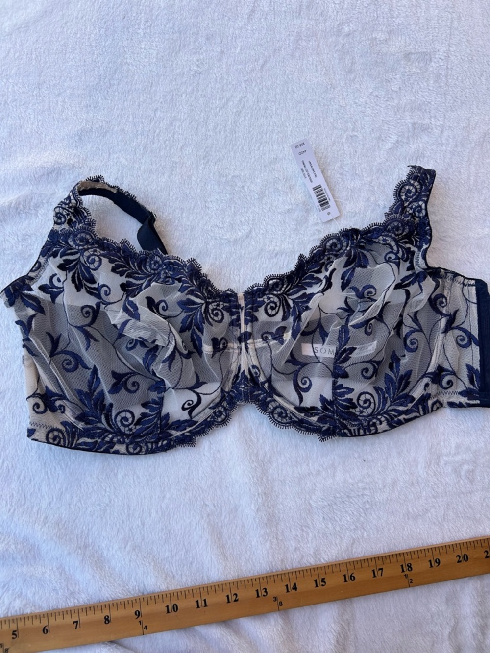 Soma sensuous unlined Navy and Cream Floral Lace Underwire Bra 44 DD